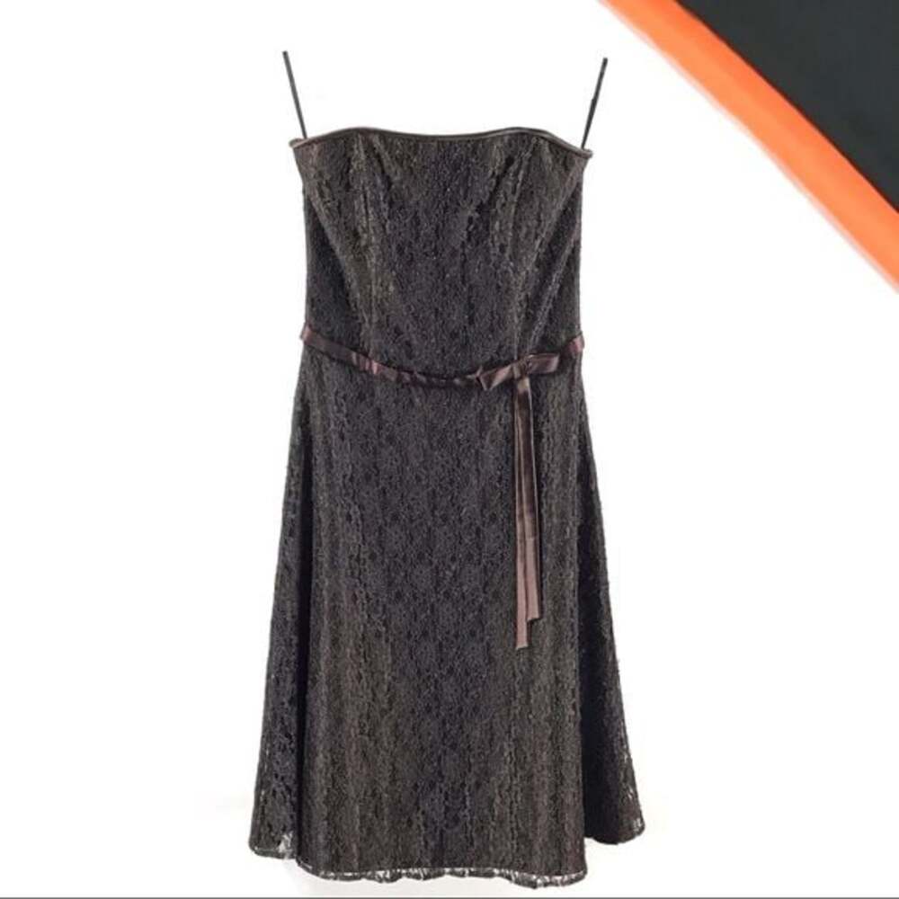 Scott McClintock Strapless Dress in Brown Lace and Satin Trim EUC